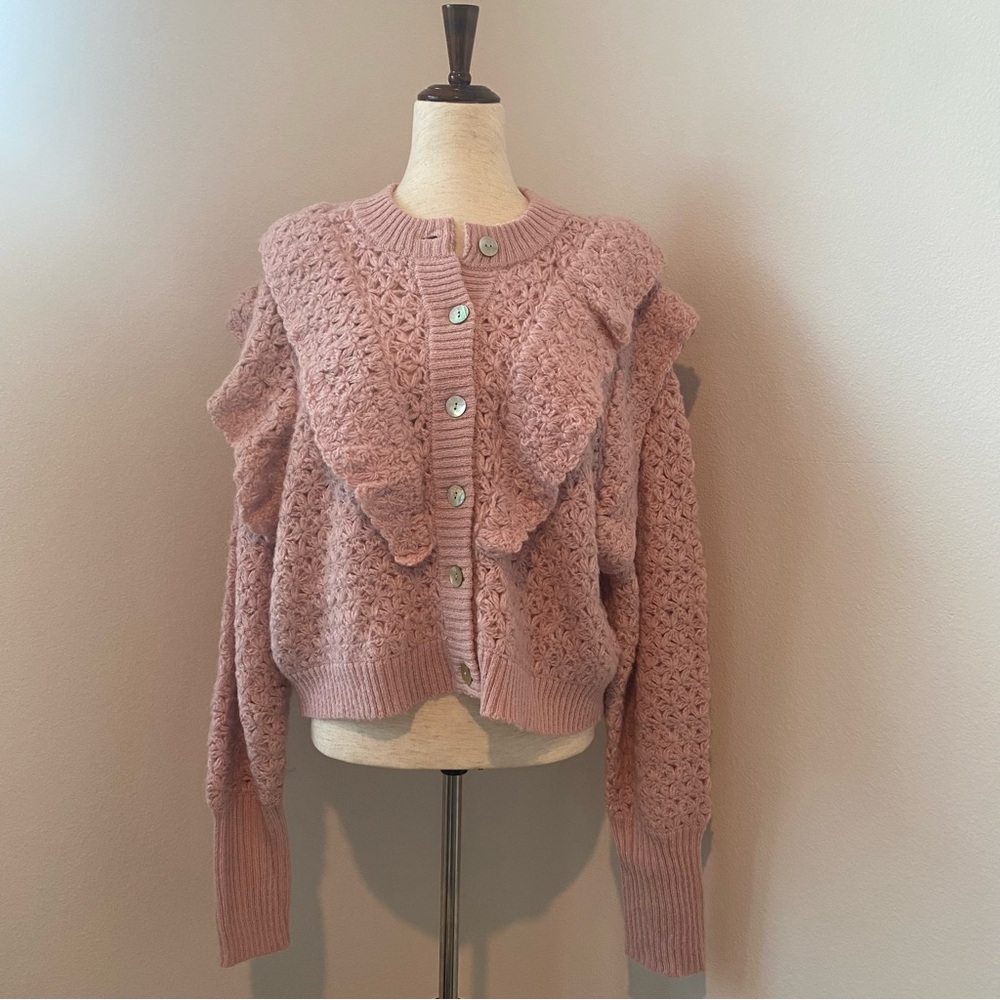 NWT FARM RIO PINK FLOWER TEXTURE KNIT CARDIGAN